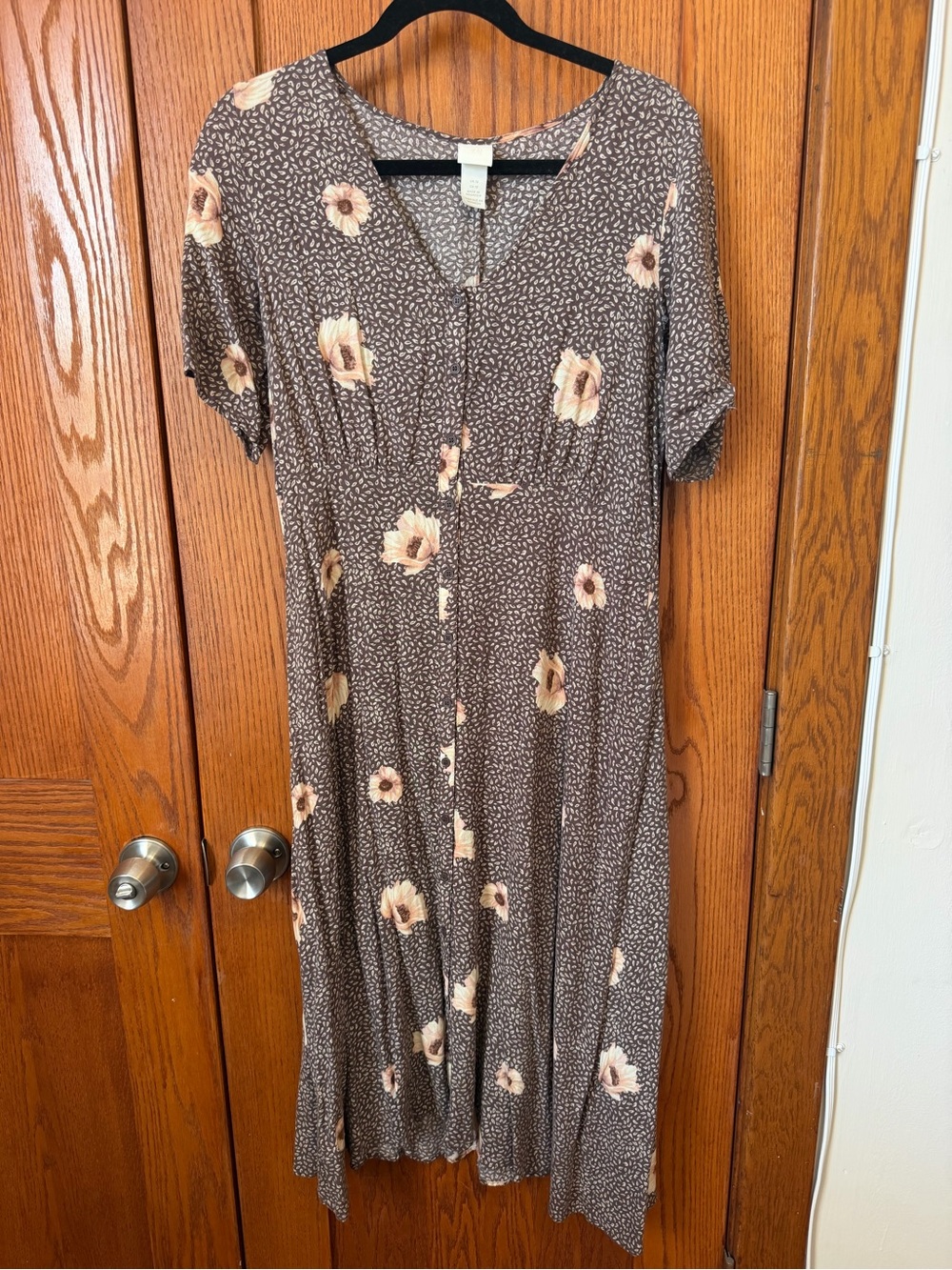 H&M Brown Maxi Dress with Cream Floral Print